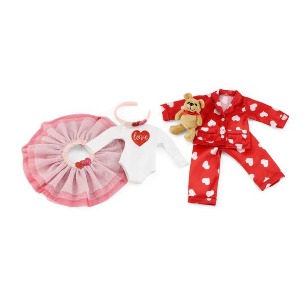 Emily Rose 14 Inch Doll Clothes | Love Doll Tutu 14" Doll Clothing and Accessories Outfit Bundled with 3-PC 14-in Doll Red Heart PJ Pajamas Set with Matching Eye Mask Accessory | Doll Not Included