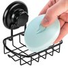 HASKO accessories Suction Soap Dish with Hooks - Super Powerful Vacuum Suction Cup Shower Soap Holder - Rustproof Stainless Steel SS304 Soap Basket - Sponge Holder for Bathroom & Kitchen (Black)