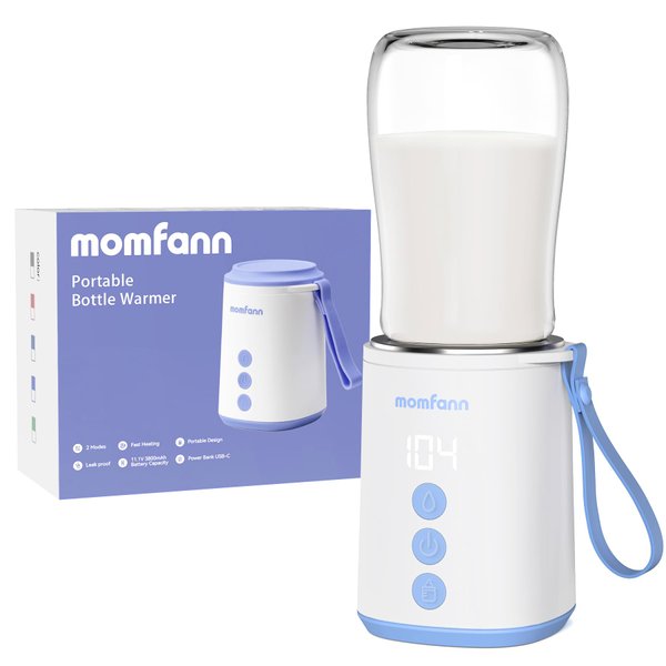 MOMFANN Portable Bottle Warmer, Travel Baby Bottle Warmer for Breastmilk On The Go, Leak-Proof, 2 Modes Fast Heating, Baby Blue