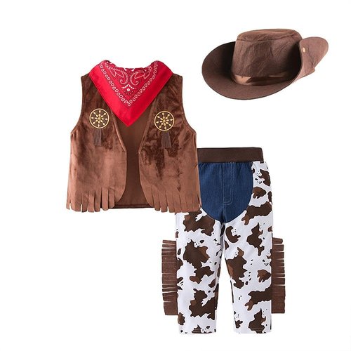 Dressy Daisy Baby Boys Western Style Cowboy Halloween Costume Dress Up Party Outfit Set with Vest and Hat Size 6-12 Months