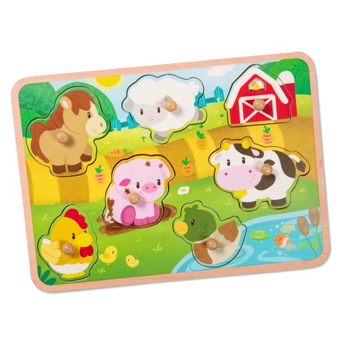 Battat- Wooden Peg Puzzle- Farm Animals Puzzle for Toddlers- Wooden Toys- Educational Toys- 2 Years + Wooden Peg Puzzle: Farmland Animals