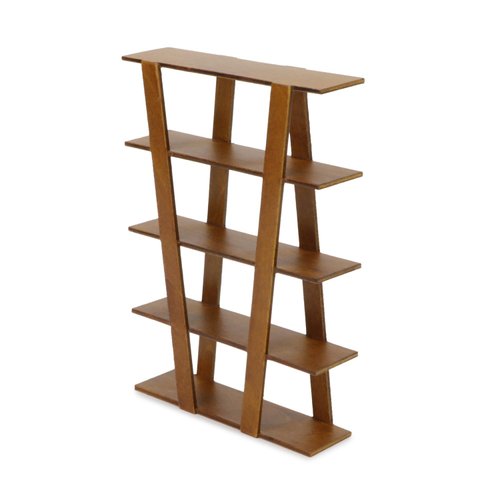 Cutemini Dollhouse Shelf Furniture Bookshelf 1/12 Scale Miniature Wooden Storage Rack Four Tier Shelves Doll House Accessories and Furniture Display Stand Mini Scene Ornaments Decoration (Brown)