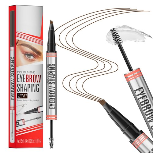Microblading Eyebrow Pen,Magical 2-in-1 Eyebrow Pen and Sealing Brow Gel, 4-Fork-Tip Eyebrow Pencil,Waterproof Eyebrow Pencil,Long-Lasting Eyebrow Brush Eyebrow Pencil for Natural Looking(Light Brown)