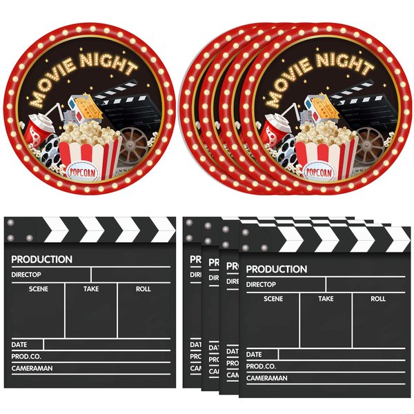 DURYGEN 40PCS Movie Night Party Supplies Movie Theme Birthday Party Plates and Napkins Set Movie Night Disposable Dinnerwares Favors for Movie Theme Party Decorations
