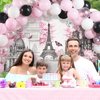 76 Pcs Paris Party Supplies Set Pink Paris Theme Party Decoration Eiffel Tower Party Backdrop White Pink Black Balloon Arch Garland Kit for Kid Boy Girl Birthday Decoration