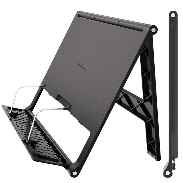 Readaeer Portable Book Stand Free Angle Adjustable Book Holder for Thick Textbook Collapsible Lightweight Book Rest (Black)