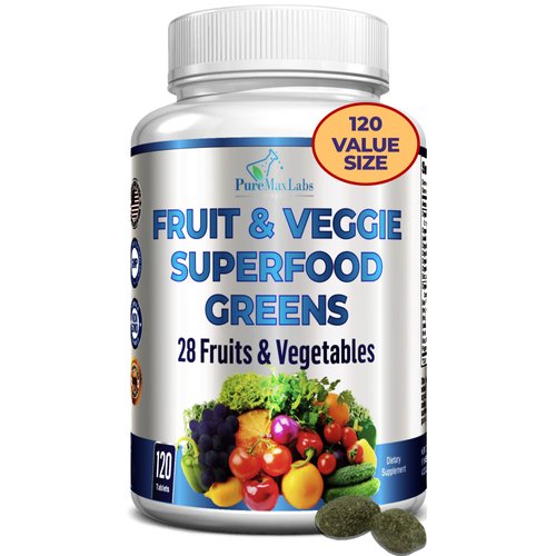 YUMMYVITE Fruit and Veggie Superfood Greens - 120 Tablets - 28 Fruits and Vegetables incl. Alfalfa, Barley Grass, Spirulina, Beet Root, Tart Cherry, Non-GMO - 120 Tablets
