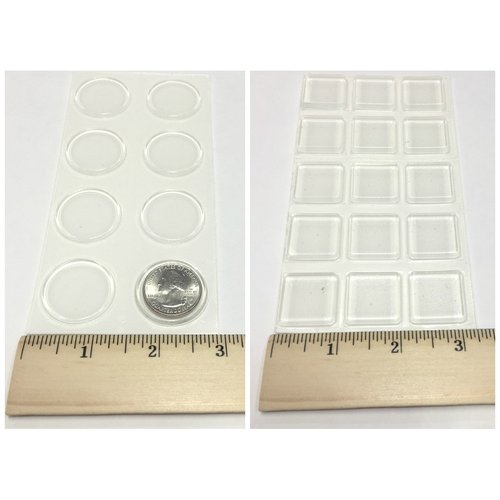 1 Inch Clear Adhesive Bumpers Combo Pack (Square, Circle) - Made in USA - Set of 23 Transparent Glass Protective Pads, Self Stick Rubber Pads for Glass Table Top, Furniture Feet, Picture Frames