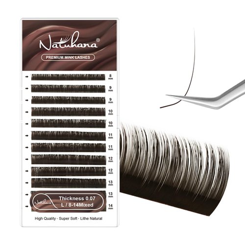 NATUHANA Colored Eyelash Extensions 0.07mm L Curl 8-14mm Mixed Tray Color Lash Supplies Individual Classic Colorful Lash Extensions Dark Brown Volume Lash Extensions (Black Brown; 0.07 L, 8-14 MIX)