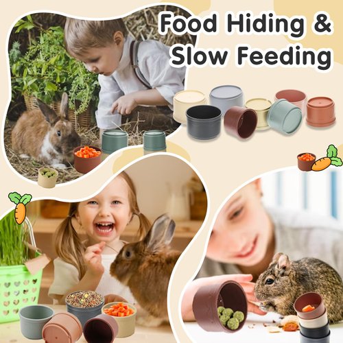 Iffitya 8 Pcs Stacking Cups for Rabbits, Colorful Bunny Toys for Rabbits and Small Animals, Nesting Rabbit Toys of Different Sizes, Bunny Stacking Cups for Hiding Food and Playing