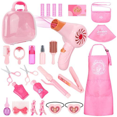 Hapgo Girls Beauty Salon Set, Doll Head Hair Stylist Toy Kit, 27 PCS Pretend Play Hair Styling Se...