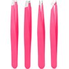 Tweezers Set, High Precision Stainless Steel Eyebrow Tweezers for Facial Hair, Inward Growing Hair and Splinter Remover Kit, Suitable for Women and Men, 4-Piece Set. (pink)