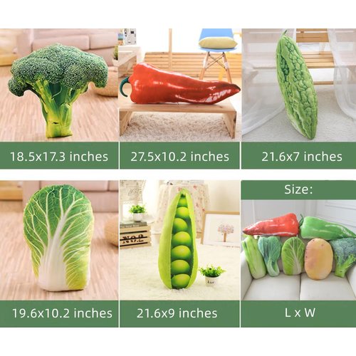 GracesDawn Green Simulation Vegetables, red Peppers, Broccoli, Bitter Melon, peas, Cabbage Vegetable Stuffed Plush Toys, Pillows Lumbar Pillows, Ideal Gift for Children (Broccoli 18.5 inches Long)