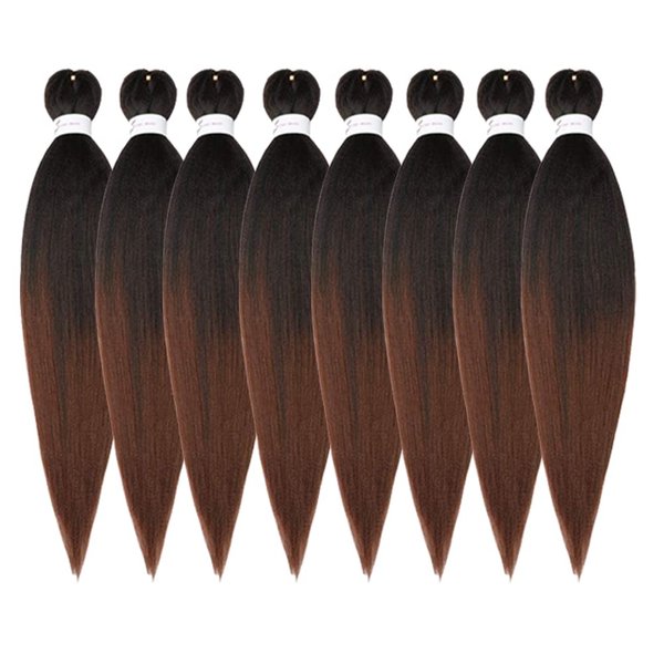Pre-stretched Braiding Hair Extension Professional Kanekalon Braiding hair 12 Inch 8 Packs Hair Extensions For Braids Ombre Natural Black To Brown (12Inch,#1B/30)