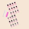 BABALAL French Tip Press on Nails Medium Square Fake Nails Black Pink Glue on Nails 3d Star Charm Acrylic Nails 24Pcs Rhinestone Squoval Artificial Cute False Nails for Women and Girls