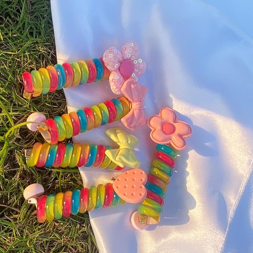 TSACOS Spiral Hair Ties For Girls Straight Telephone Wire Hair Tie Bowknot/Flowers Phone Cord Braided Elastic Hair Bands(Mix colorful 5 pcs)