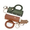 LELE LIFE 2 Pack Lipstick Holder Keychain with Mirror, Leather Lipstick Case Lip Balm Holder, Portable Lip Gloss Organizer Bag with Clip for Travel (Green + Brown)