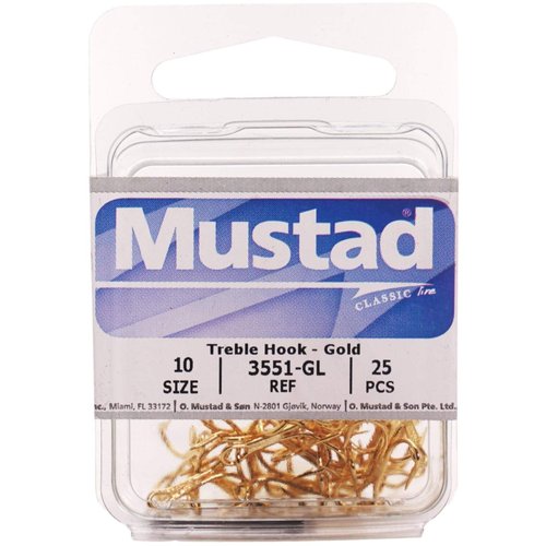 Mustad 3551 Classic Treble Standard Strength Fishing Hooks | Tackle for Fishing Equipment | Comes in Bronz, Nickle, Gold, Blonde Red, [Size 12, Pack of 25]