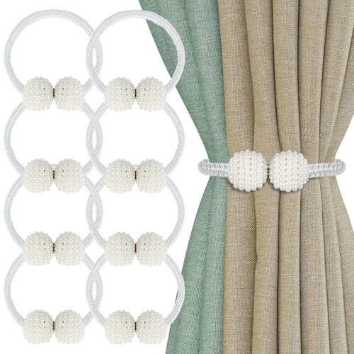 8 Pack Magnetic Curtain Tie Backs with Pearls,Modern Curtain Holdbacks Strap,Decoration for Kinde...