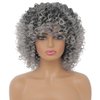 Dai Cloud Grey Afro Curly Wigs for Black Women Dark Roots with Bangs Wig Short Wave Kinky Synthetic Daily Use Wig