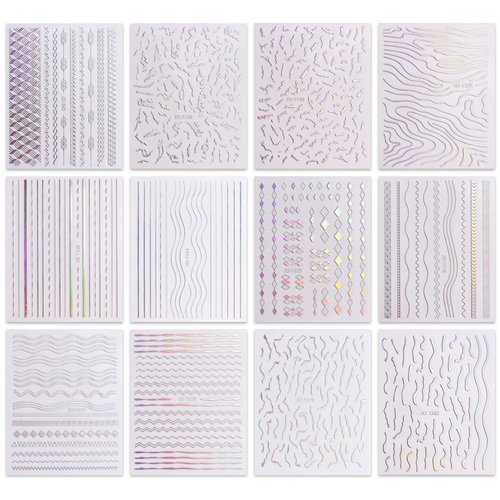 JMEOWIO 12 Sheets Aurora Nail Art Stickers Decals Self-Adhesive Pegatinas Uñas Glitter Holographic Nail Supplies Nail Art Design Decoration Accessories