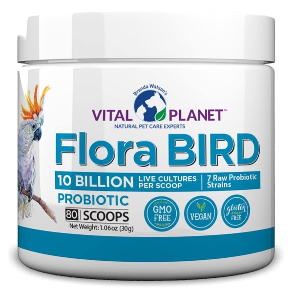 Vital Planet - Flora Bird Probiotic Powder Supplement with 10 Billion Cultures and 7 Diverse Strains, High Potency Probiotics for All Birds for Avian Digestive and Immune Support 80 Scoops 1.06 oz