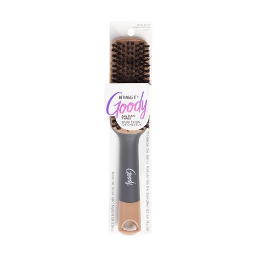 Goody Detangle It Boar Bristle Hair Brush, Use as a Detangling Brush or Styling Brush, Conditions & Boosts Shine, Helps Tackle Knots & Reduce Frizz, For Wet or Dry Hair, Brown/Grey