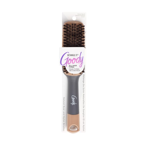 Goody Detangle It Boar Bristle Hair Brush, Use as a Detangling Brush or Styling Brush, Conditions & Boosts Shine, Helps Tackle Knots & Reduce Frizz, For Wet or Dry Hair, Brown/Grey