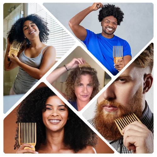 Controlled Chaos As Seen on Shark Tank Detangling Comb Hair Pick – Anti Static Bamboo Hair Pick for Thick Curly Hair, Long Tooth Detangler Wooden Comb for Men, Women & Kids