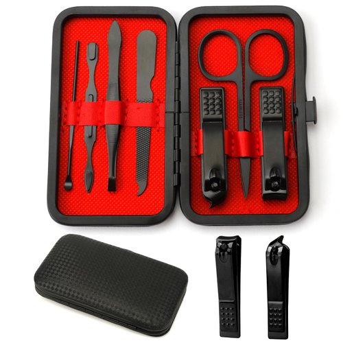 Manicure Kit, Nail Clipper Set, Manicure Set, Stocking Stuffers for Men, Mens Nail Grooming Kit, Travel Nail Kit, Mens Manicure and Pedicure Nail Care Set, Christmas Gift for Men Him Boyfriend (Black)