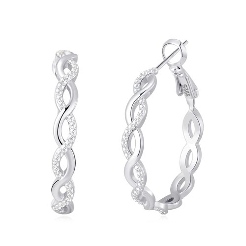 Senteria 925 Sterling Silver Earrings Hoops for Women Lightweight Twisted Hoop Earrings With Cubic Zirconia Hypoallergenic Hoops Earrings for Girls (40MM)