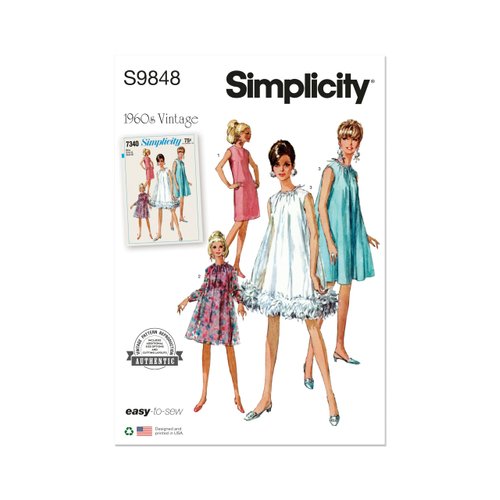 Simplicity Misses' Vintage 1960's Sheath Dresses Sewing Pattern Packet, Sizes 8-10-12-14-16, Multicolor