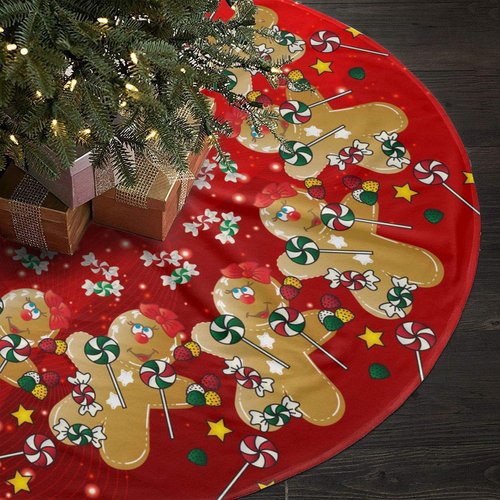 NGFF Gingerbread Christmas Sweet Candy Lollipop Traditional Christmas Tree Skirt Santa & Reindeer Tree Ornaments Tree Skirt for Christmas Decoration