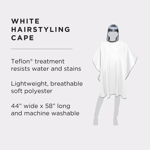 Fromm Professional Client Hair Styling and Hair Cutting Cape, Water and Stain Repellent Teflon Coating for Shampoo Bowl and Wet/Dry Cutting, 44" x 58", White with Black Trim