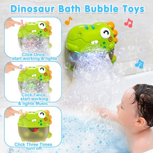 Toddler Bubbles Bath Toys, Light Up Bath Toy for Kids Age 1-3 Baby Bathtub Tub Toy Slide Track Dinosaur Bubble Machine Maker with Music Floating Animal Shower Toy Summer Outdoor Gift Boy Girl Age 2-5