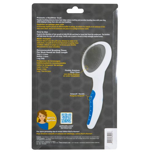 JW Pet Gripsoft Dog Soft Pin Slicker Brush with Non-Slip Rubber Grip (Angled Stainless Steel Tines),Assorted Colors,8 Inch,65002