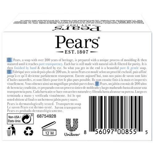 PEARS Soap, Face & Body Soap, Mint Extract – Pure & Gentle Bar Soap, Transparent Moisturizing Glycerin Soap for Cool & Refreshed Skin, Blue Soap Bars, 4.4 Oz (Pack of 3)