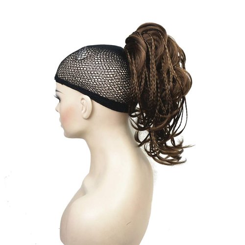 Wiginway Messy Style Ponytail Hair Extension Handmade Braid Synthetic Hair-Piece with Jaw Claw Clip (Medium golden brown)