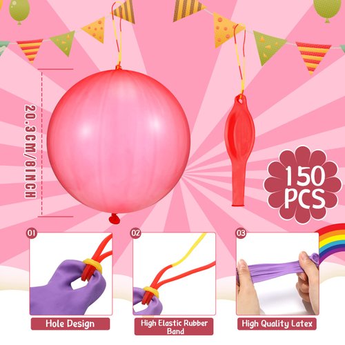 150 Pcs Punch Balloons Assorted Colors Punching Balloons, Party Balloons Neon Punch Ball Party Favors for Birthday Wedding Graduation Pool Party Supplies