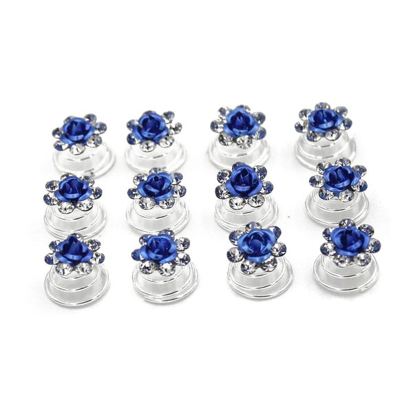 24 Pcs Bridal Wedding Rhinstone Spiral Twist Screw Hair Pins Rose Flower Hair Clips Spiral Bobby Pins Hair Bun Styling Tool Hair Accessories (Blue)