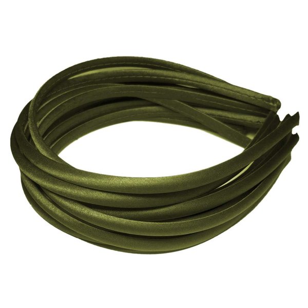 12pc Skinny Satin Headbands - 7mm wide, solid color packs (Olive Green)
