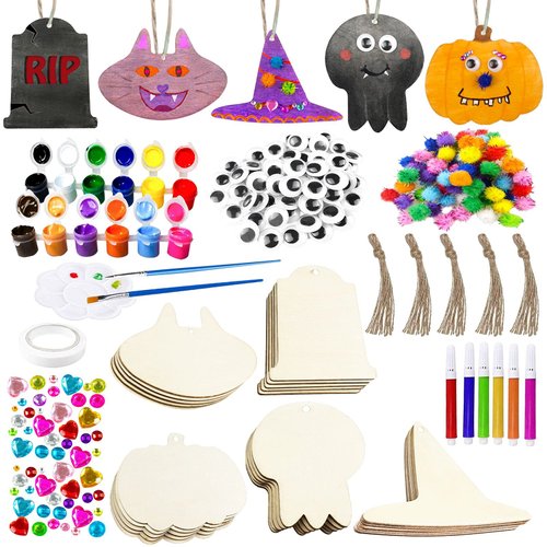 Halloween Crafts for Kids Halloween Decorations Wooden Slices Blank Cutouts Unfinished Wood Hanging Ornaments for Indoor/Outdoor Make Your Own Gift Tags for Halloween Party Favors, Home Decor, 25 Pcs