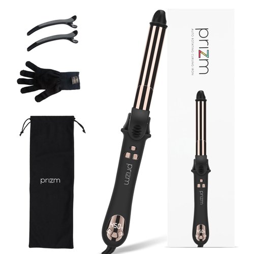 Prizm Professional 1 Inch Rotating Curling Iron, Nano Titanium Curling Wand, Automatic Hair Curler with 11 Adjustable Temps 250°F to 450°F, Anti Frizz Dual Voltage