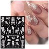 JMEOWIO 3D Embossed Black White Flower Nail Art Stickers Decals Self-Adhesive Pegatinas Uñas 5D Leaves Line Nail Supplies Nail Art Design Decoration Accessories 4 Sheets