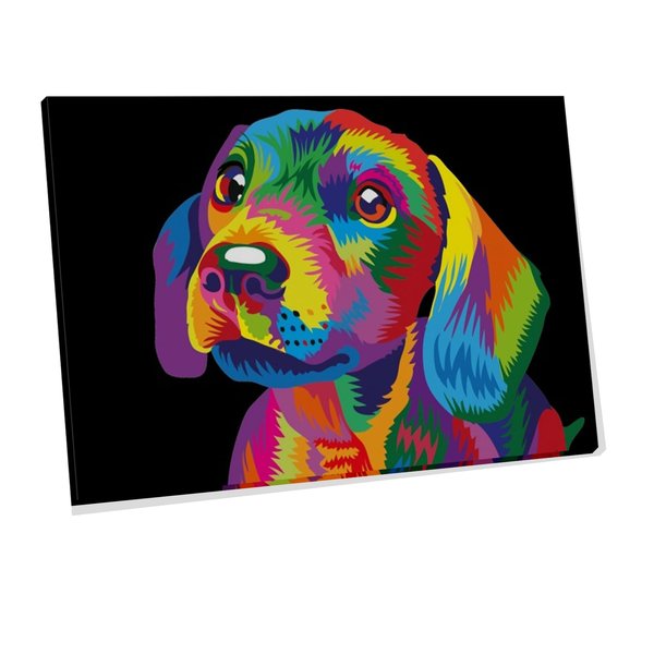 JingZhouYang Paint by Numbers for Kids & Adults & Beginner Painting Gift Kits - L 16"×W 12" Colorful Dog-Wooden Framed