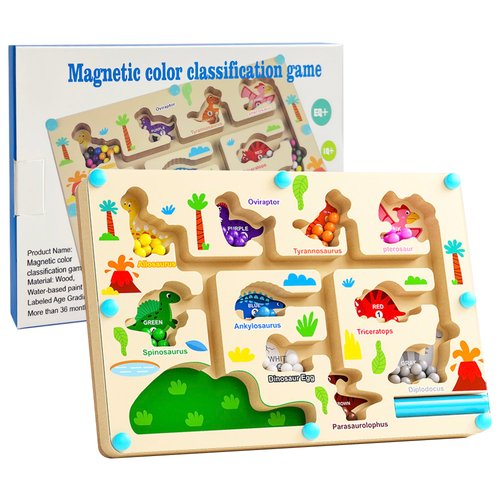 EINZUFUF Magnetic Color and Number Maze, Montessori Toys for 3-5 Year Old & Dinosaur Toys for Kids 3-5, Toddler Learning Toys & Fine Motor Skills Toys, Gift for Boys Girls