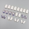 24Pcs Spring Press on Nails Short Fake Nails Blue Retro Flower with Designs Nude Glossy Stick on Nails White Acrylic Extra Short Square False Nails Artificial Glue on Nails for Women Manicure Decor