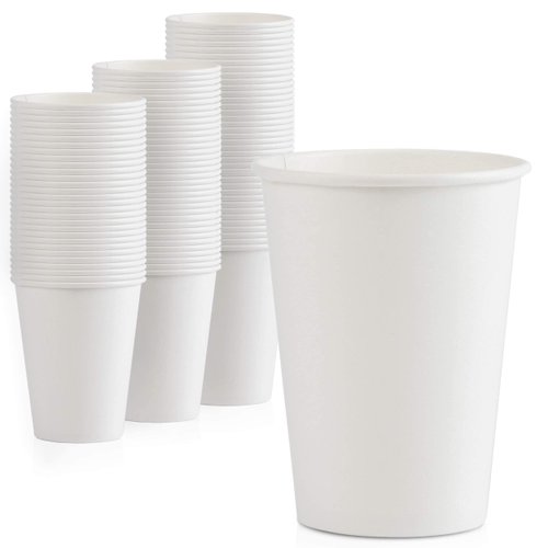 Fit Meal Prep 100 Pack 12 oz Disposable Paper Coffee Cups, Premium Hot Cups for Hot/Cold Beverage, Durable Thickened White Paper Cup Bulk for Party, Office, Bussines, Cafes, Bistros, Daily Use