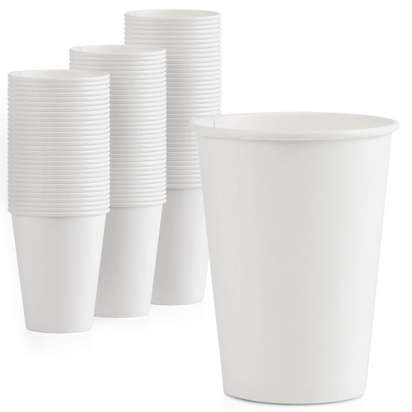 Fit Meal Prep 100 Pack 12 oz Disposable Paper Coffee Cups, Premium Hot Cups for Hot/Cold Beverage, Durable Thickened White Paper Cup Bulk for Party, Office, Bussines, Cafes, Bistros, Daily Use
