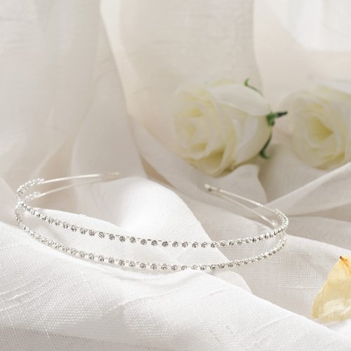 Sage Sultana Silver Tone Double Rows Crystal Rhinestones Fashion Headbands Wedding Party Hairband Hair Accessory for Women (Silver)